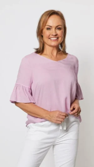 Threadz|Tops>Threadz Stripe V Neck Top - Lilac Stripe