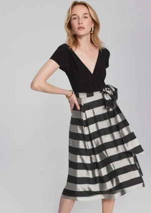 Maxi Dresses|Knee Length Dresses>Joseph Ribkoff Striped Organza Knee Length Waisted Dress  241748