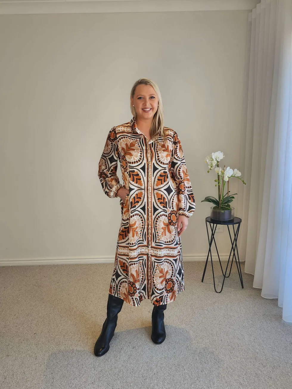 studio-button-floral-print-dre-TEIPYXof-2.webp Shirts Edit|Shirt Dresses>Threadz Studio Button Floral Print Dress - Chocolate Multi