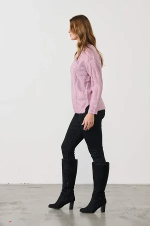 Knitwear|Holmes & Fallon>Holmes u0026 Fallon Super Soft Cable Jumper - Pink