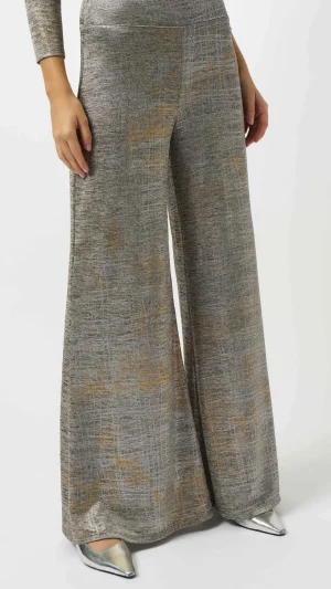 Pants Edit|Dress Pants>Joseph Ribkoff Supernatural Foiled Melange Knit Wide-Leg Pants - Beige 253274 Size 16