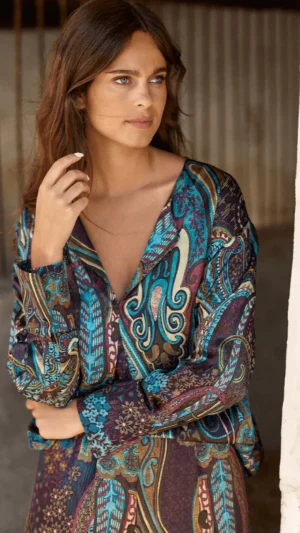 Blouses|Lauren Vidal>Lauren Vidal Suri Cashmere Printed Silk Blouse - Lutetia