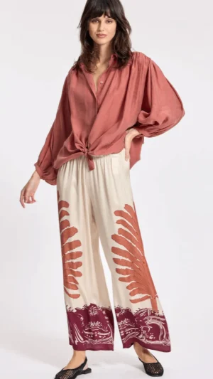 Pants Edit|Dress Pants>Lauren Vidal Tara Cream Printed 7/8 Pant