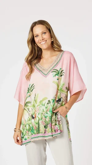Hammock & Vine|Tops>Hammock u0026 Vine Toucan V neck Top Pink