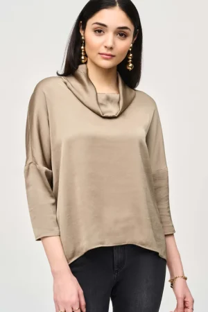 Blouses|Joseph Ribkoff>Joseph Ribkoff Urban Safari Satin Cowl Collar Top 243189 Size 8