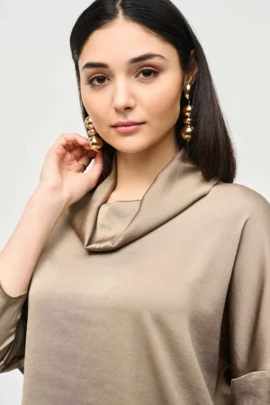 Blouses|Joseph Ribkoff>Joseph Ribkoff Urban Safari Satin Cowl Collar Top 243189 Size 8
