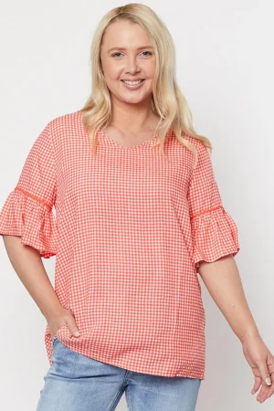 Tops|Tops>Threadz V Neck Check Top - Melon