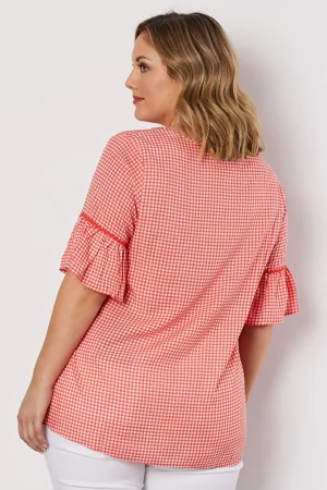 Tops|Tops>Threadz V Neck Check Top - Melon