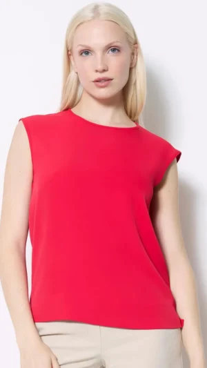 Sleeved Dresses|Tops>Up! Pants Vegan Silk Cap Sleeve Top - Red