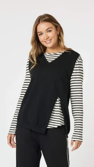 Tops|Tops>Threadz Vicky Side Split Knit Top - Black Size 10