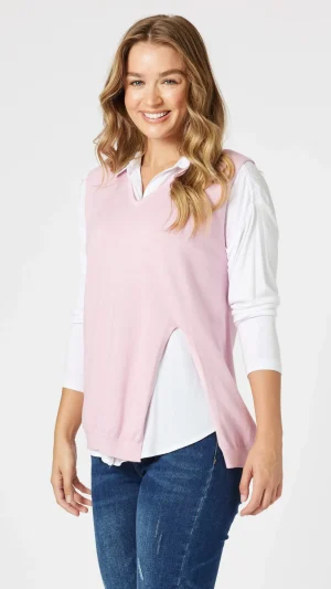Tops|Tops>Threadz Vicky Side Split Knit Top - Pink