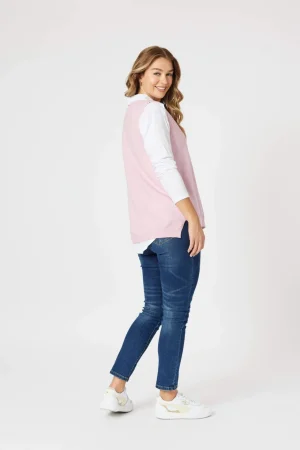 Tops|Tops>Threadz Vicky Side Split Knit Top - Pink