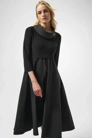 Midi Dresses|Festive Fits>Joseph Ribkoff Wild At Heart Memory Fit and Flare Dress - Black 254207
