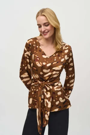 Blouses|Joseph Ribkoff>Joseph Ribkoff Wild at Heart Satin Animal print Belted Top 244068