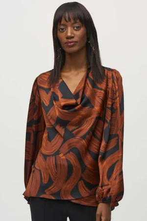 Joseph Ribkoff|Tops>Joseph Ribkoff Wild Heart  Satin Abstract Print Layered Top 244181 Size 12