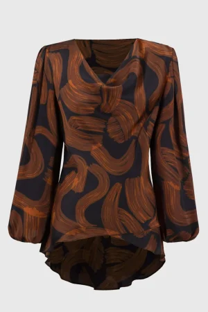 Joseph Ribkoff|Tops>Joseph Ribkoff Wild Heart  Satin Abstract Print Layered Top 244181 Size 12